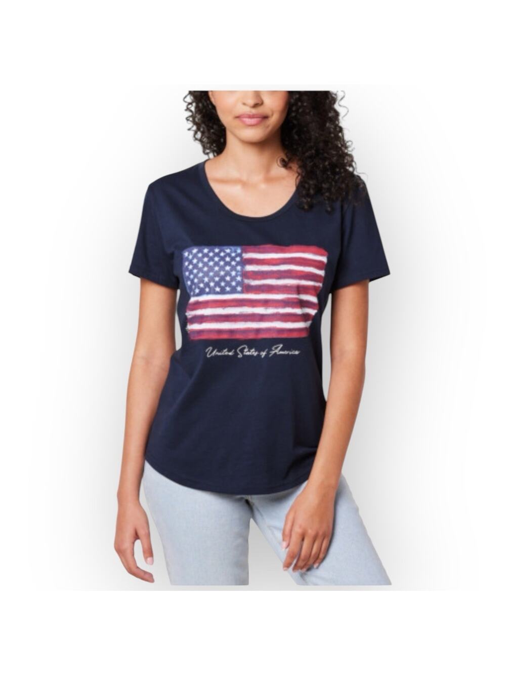 General Standard USA Flag Graphic Tee Women M Navy NWT